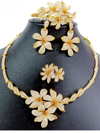 GODKI Luxury Women Wedding Dubai Copper With Gold Plated Fashion Flower Jewelry Sets