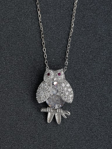 Miniature zircon crystal owl 925 silver necklace