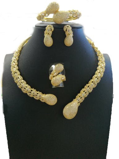 custom GODKI Luxury Women Wedding Dubai Copper With Gold Plated Fashion Irregular 4 Piece Jewelry Set