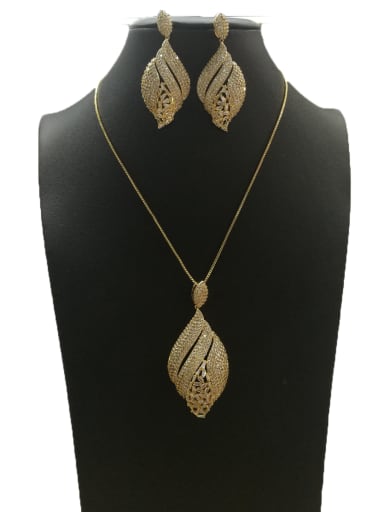 GODKI Luxury Women Wedding Dubai Copper With Gold Plated Fashion Leaf 2 Piece Jewelry Set