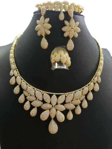 GODKI Luxury Women Wedding Dubai Copper With Gold Plated Fashion Water Drop 4 Piece Jewelry Set