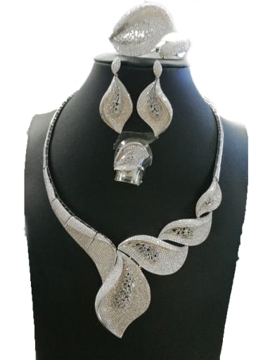 GODKI Luxury Women Wedding Dubai Copper With White Gold Plated Fashion Leaf 4 Piece Jewelry Set