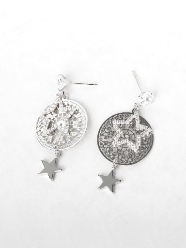 Very thin Carved Zircon  star Copper inlaid platinum Drop Earrings