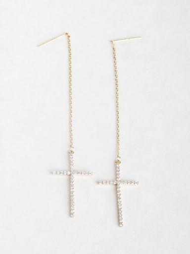 Rhinestone Cross Slender Threader Earrings