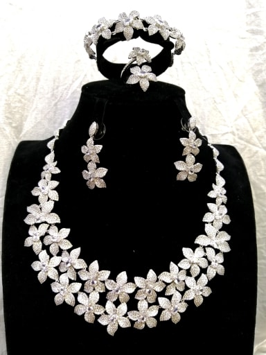 GODKI Luxury Women Wedding Dubai Copper With White Gold Plated Trendy Flower 4 Piece Jewelry Set