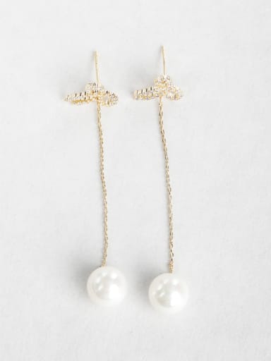 Simple bow-knot Imitation pearls Copper inlaid platinum Drop Earrings