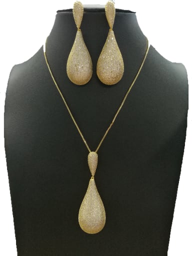 GODKI Luxury Women Wedding Dubai Copper With Gold Plated Fashion Water Drop 2 Piece Jewelry Set