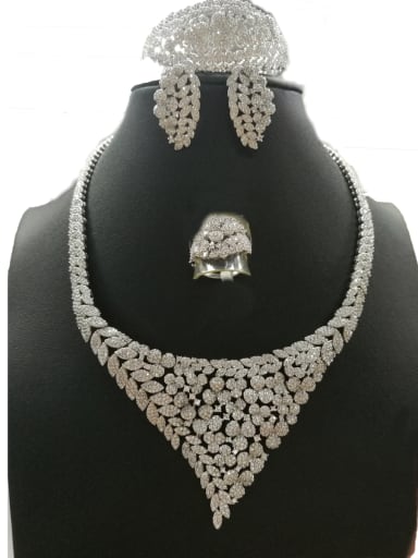 GODKI Luxury Women Wedding Dubai Copper With White Gold Plated Fashion Leaf 4 Piece Jewelry Set