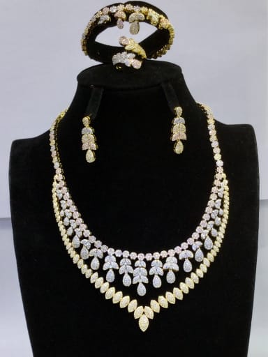 GODKI Luxury Women Wedding Dubai Copper With MIX Plated Trendy Leaf 4 Piece Jewelry Set