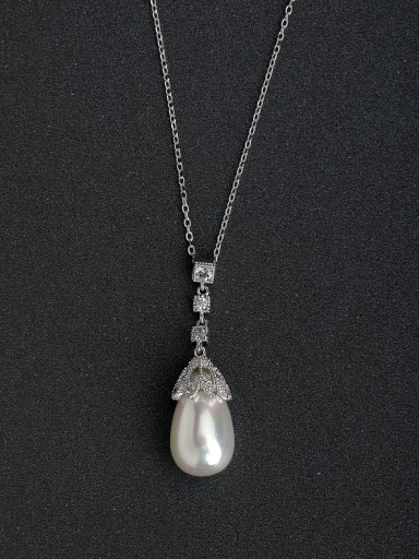 Micro inlay Zircon Elegant imitation pearl  925 Silver Necklaces