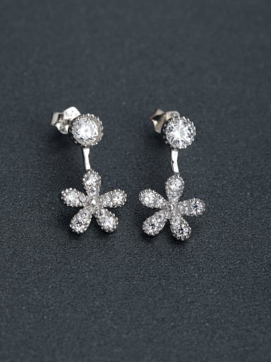 Elegant Micro inlay Zircon Flower 925 silver Stud earrings