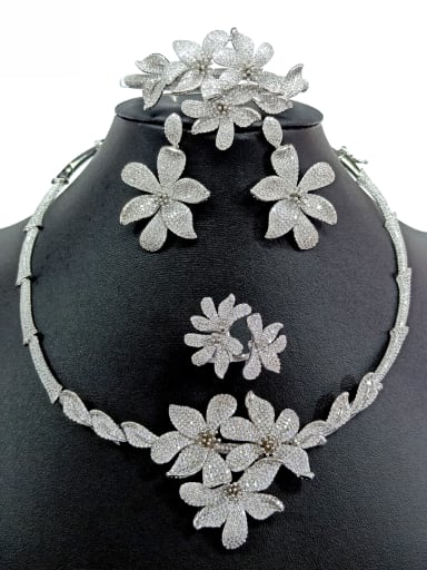 GODKI Luxury Women Wedding Dubai Copper With White Gold Plated Exaggerated Flower Jewelry Sets