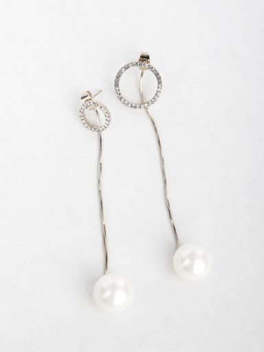 Simple round Imitation pearls Copper inlaid platinum Drop Earrings