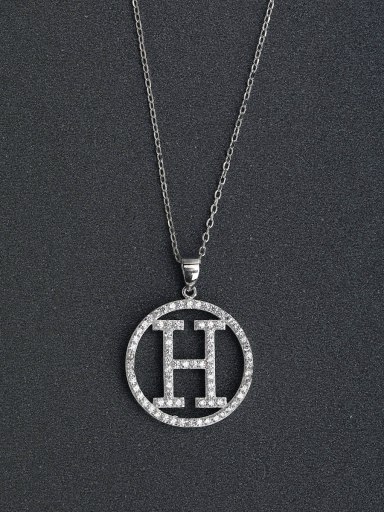 Micro inlay Simple letters H & round  925 Silver Necklaces