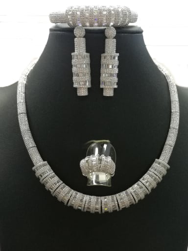 GODKI Luxury Women Wedding Dubai Copper With White Gold Plated Classic Geometric 4 Piece Jewelry Set