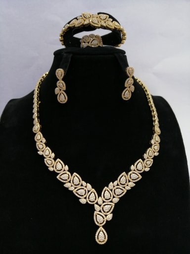 GODKI Luxury Women Wedding Dubai Copper With Gold Plated Trendy Water Drop 4 Piece Jewelry Set