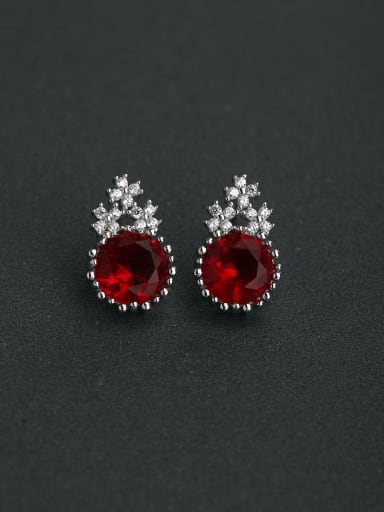 Micro inlay Zircon gorgeous red Semi-precious stones 925 silver Stud earrings