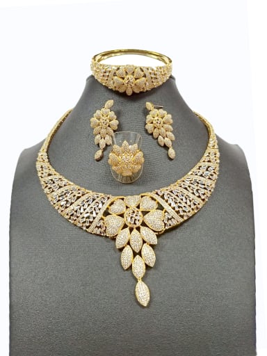 GODKI Luxury Women Wedding Dubai Copper With Gold Plated Fashion Leaf 4 Piece Jewelry Set