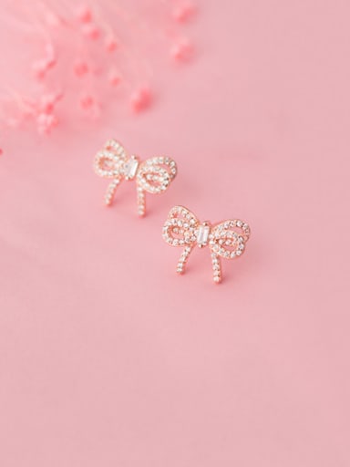 925 Sterling Silver With Cubic Zirconia Cute Bowknot Stud Earrings