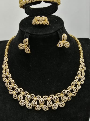 GODKI Luxury Women Wedding Dubai Copper With Gold Plated Trendy Flower 4 Piece Jewelry Set