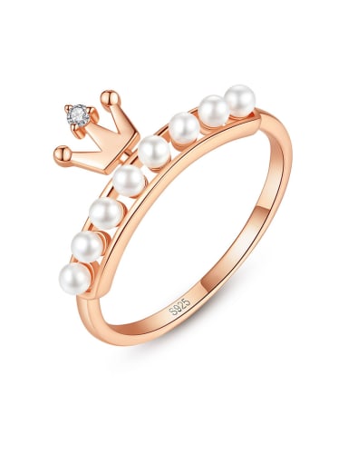 925 Sterling Silver With Artificial Pearl Simplistic Crown Band Rings