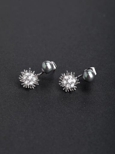 Micro inlay Rhinestone  Imitation pearls 925 silver Stud earrings