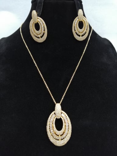 GODKI Luxury Women Wedding Dubai Copper With Gold Plated Classic Oval 2 Piece Jewelry Set