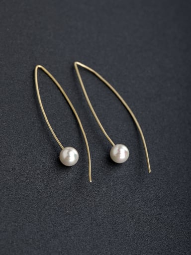 Minimalist lines Imitation pearls 925 silver Threader Earrings