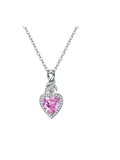 Copper with Cubic Zirconia  pink Heart Necklace