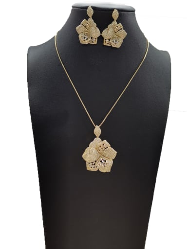 GODKI Luxury Women Wedding Dubai Copper With Gold Plated Classic Flower 2 Piece Jewelry Set