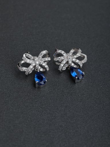 Elegant Micro inlay Zircon bow-knot Blue semi-precious stones 925 silver Stud earrings