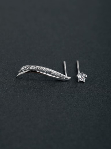 Inlaid Rhinestone asymmetric 925 silver Stud earrings