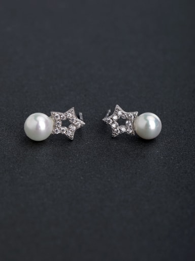Micro inlay Rhinestone sta Imitation pearls 925 silver Stud earrings