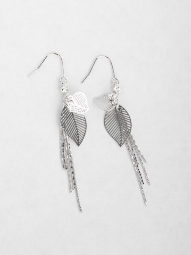 metallic feel Leaf tassel long earrings