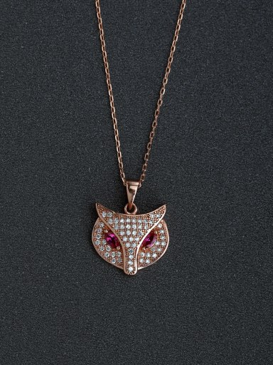 Lady fox pendant with Rhinestone crystal 925 silver necklace