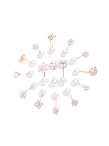 Copper With Cubic Zirconia Trendy Flower Multi Style Combination Brooches