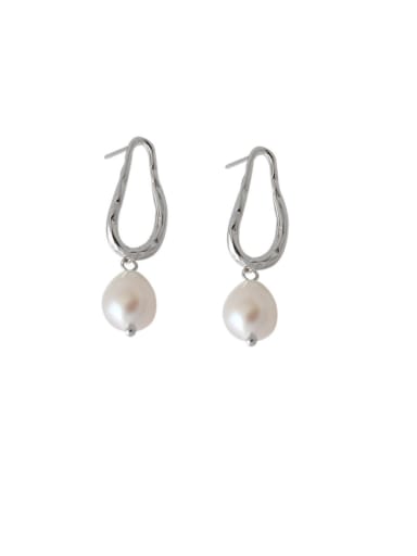 925 Sterling Silver With  Artificial Pearl Simplistic Irregular Drop Earrings