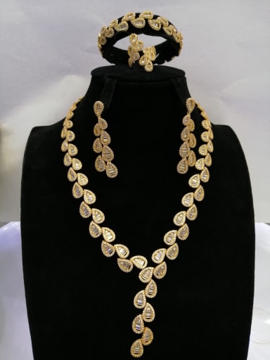 GODKI Luxury Women Wedding Dubai Copper With Gold Plated Fashion Water Drop 4 Piece Jewelry Set
