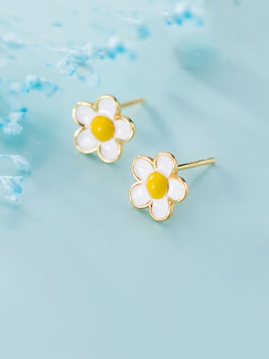 925 Sterling Silver With Platinum Plated Cute Flower Stud Earrings