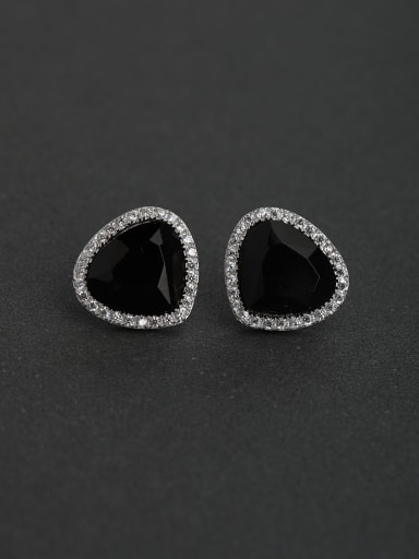 BLACK  color semi-precious stones silver Stud earrings