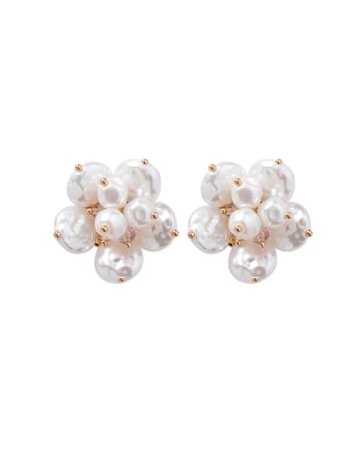Alloy With Gold Plated Fashion Flower  Imitation Pearl Stud Earrings