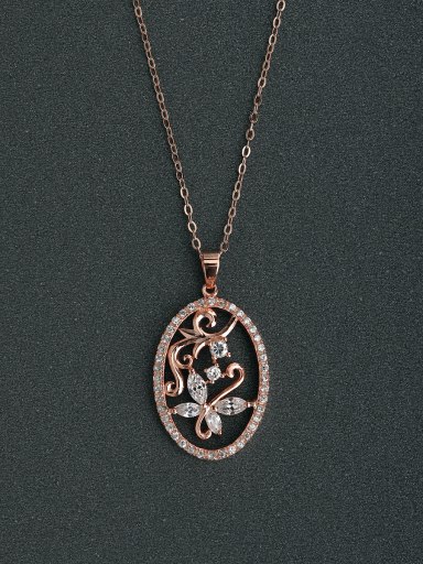 Micro inlay Flower oval  925 Silver Necklaces