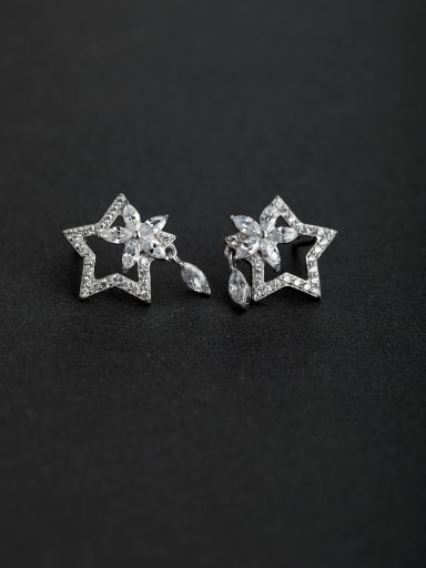 Micro inlay Zircon star flower 925 silver Stud earrings
