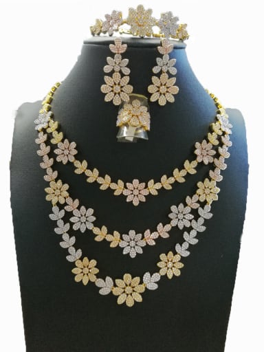 GODKI Luxury Women Wedding Dubai Copper With Mix Plated Trendy Flower 4 Piece Jewelry Set
