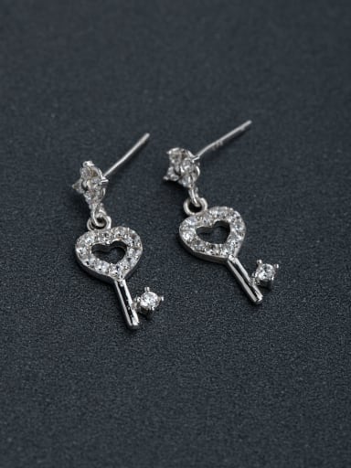 Inlaid Rhinestone Lock key 925 silver Stud earrings