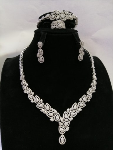 GODKI Luxury Women Wedding Dubai Copper With White Gold Plated Trendy Water Drop 4 Piece Jewelry Set