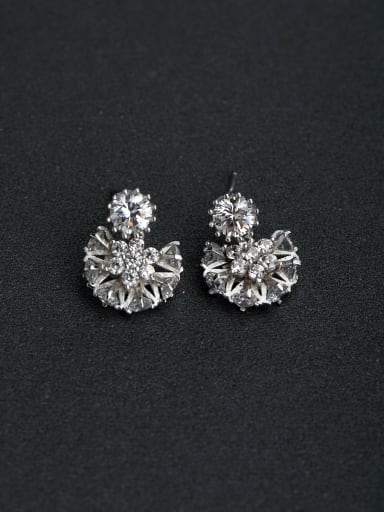 Micro inlay Rhinestone round  925 silver Stud earrings