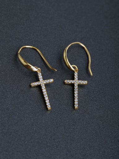 Micro inlay Zircon cross  925 silver Hook earrings