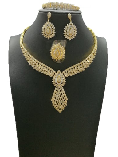 GODKI Luxury Women Wedding Dubai Copper With Gold Plated Classic Water Drop 4 Piece Jewelry Set