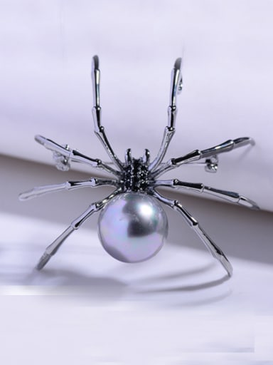 Copper With Gun Plated Artificial Pearl spider Brooches